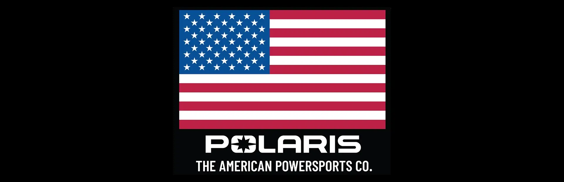 Polaris brand banner featuring American flag graphic with “The American Powersports Co.” branding and logo